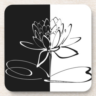Dessous-de-verre Yin Yang Fleur de Lotus Noir et Blanc