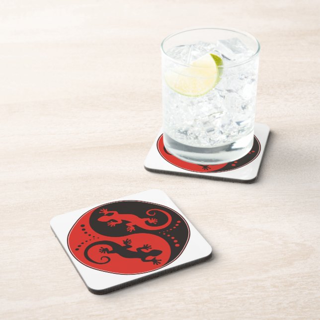Dessous-de-verre YIN & YANG Geckos black red + your background idea (Côté Droit)