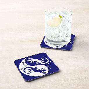 Dessous-de-verre YIN & YANG Geckos blanc + votre arrière-plan & idé