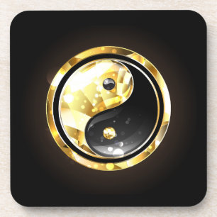 Dessous-de-verre Yin Yang or sur noir