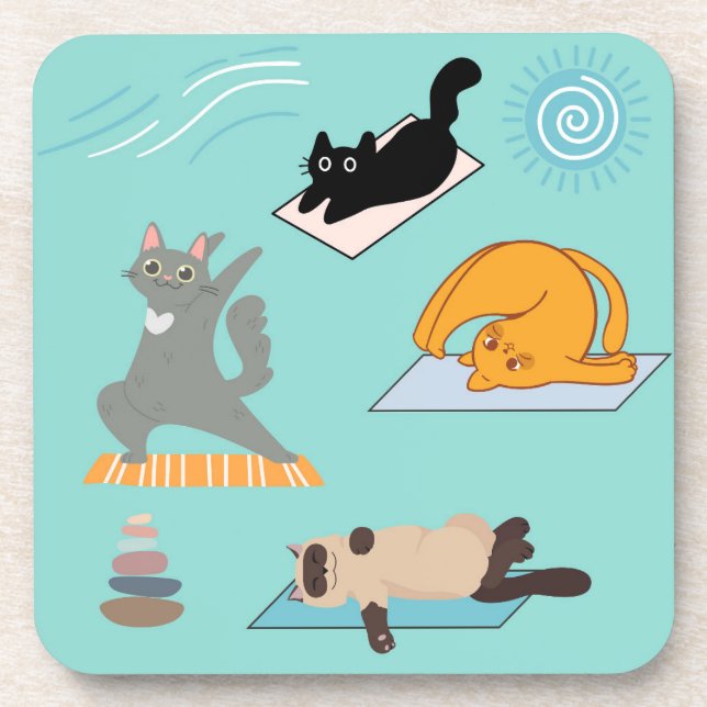 Dessous-de-verre Yoga Drôle avec des Chats (Devant)