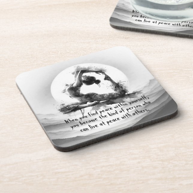 Dessous-de-verre Yoga Reiki à une jambe King Pigeon Pose Aquarelle (Côté gauche)