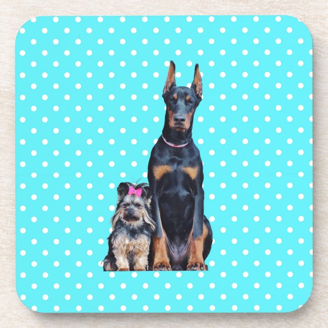 Dessous-de-verre Yorkshire Terrier Doberman Pois bleus (Devant)