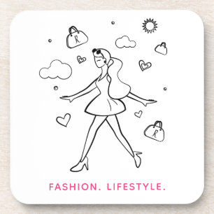 Dessous-de-verre Young Fashion Girl - Sketting Art en noir et blanc