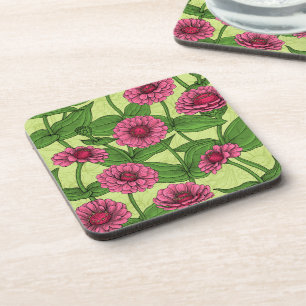 Dessous-de-verre Zinnias rose sur vert clair