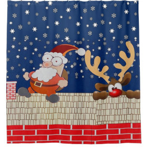 Dessus de toit le père noël et rideau en douche