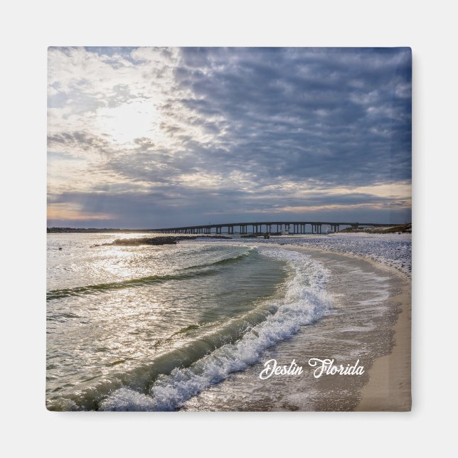 Destin Florida Soirée Vagues Magnet Carré (Devant)