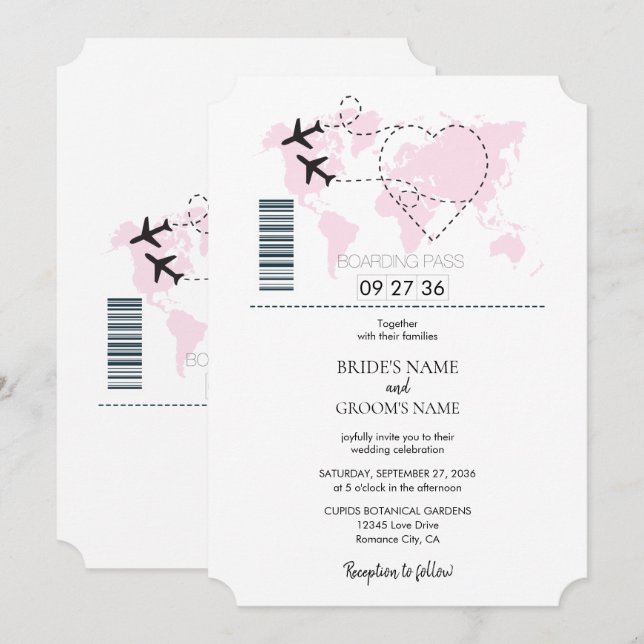 Destination Boarding Pass Mariage Invitations (Devant / Derrière)