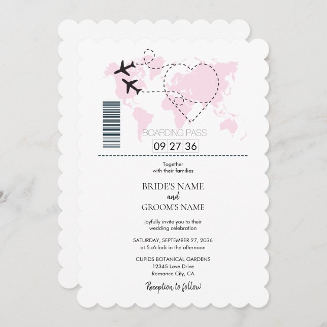 Destination Boarding Pass Mariage Invitations (Devant / Derrière)