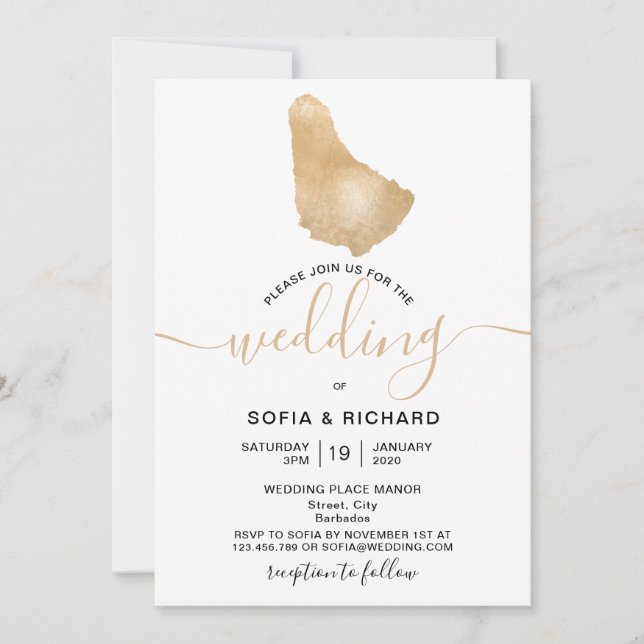 Destination de mariage Barbade Carte Tropicale Or (Devant)