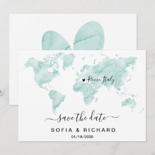 Destination de mariage Carte du monde à l'aquarell