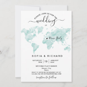 Destination de mariage Carte du monde à l'aquarell