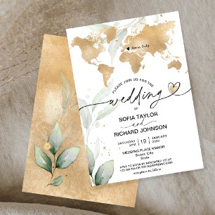 Destination de mariage Carte du monde florale en o