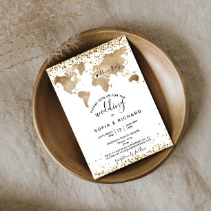 Destination de mariage Carte du monde or Cœur