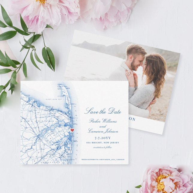 Destination élégante de la carte Sea Bright New Je (These elegant script Sea Bright New Jersey map save the dates are perfect for your beach wedding)