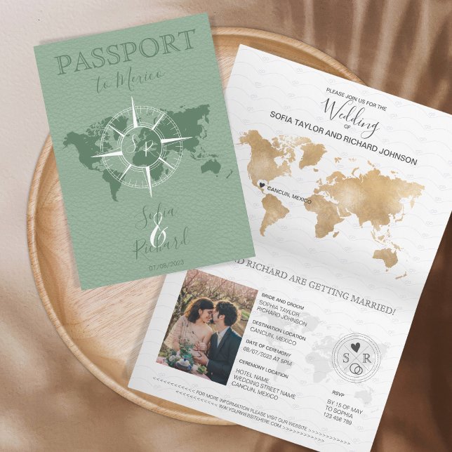 Destination Mariage Passeport Carte Mondiale Compa (Créateur téléchargé)