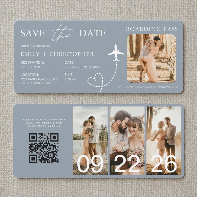 Destination Wedding Blue QR Code Boarding Pass  (Créateur téléchargé)