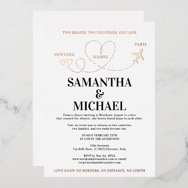 Destination Wedding Invitation | Airplane Heart (Recto/Verso)