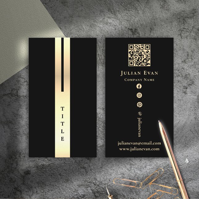 Détail artistique Carte de visite moderne noir & o (Artistic Modern Minimal Black & Gold Vertical Business Card)