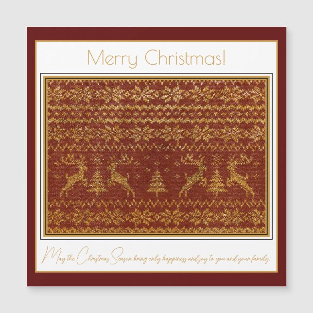 Détail de pull tricoté de Noël avec cerfs et arbre (Devant)