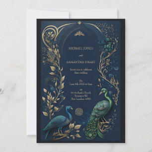 Détail détaillé - Mariage de carte Peacock Vert Bl