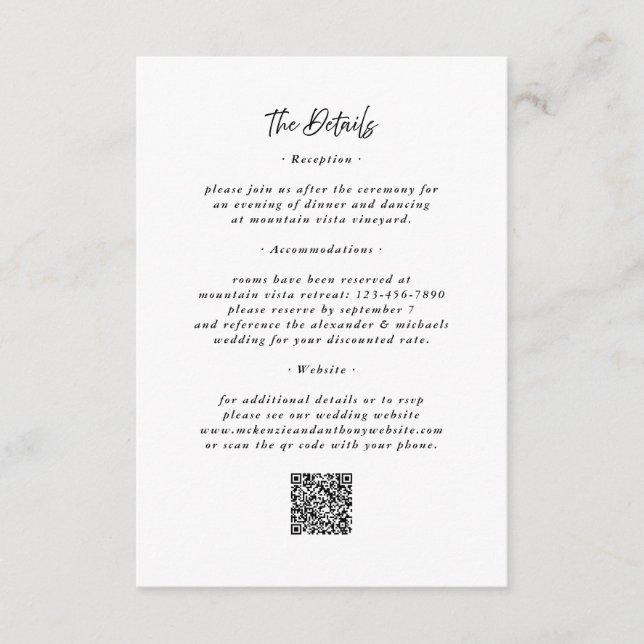 Détails Carte de boîtier Mariage noir blanc QR Cod (Devant)