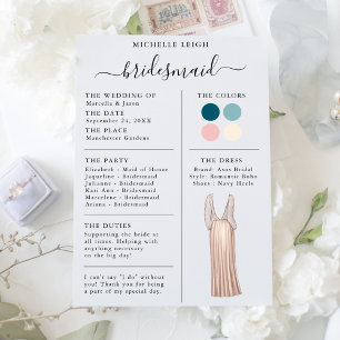 Détails de la carte d'information Bridesmaid Turqu