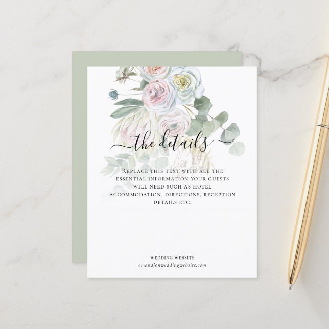Détails de mariage Budget Boho Eucalyptus Florals (Devant/Arrière en situation)