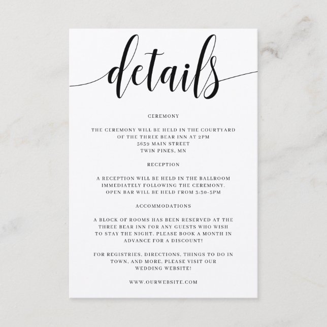 Détails de Mariage Rustique - Encart d'Invitation (Devant)