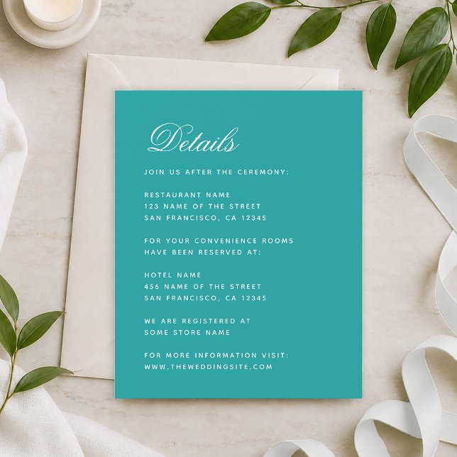 Détails de mariage sarcelle Budget Simple Carte in (Créateur téléchargé)
