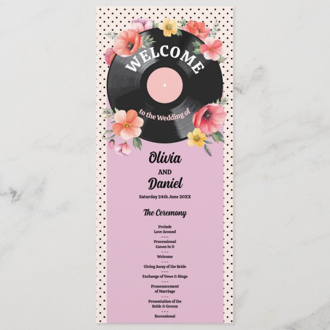 Détails de menu de mariage floral Records Cérémoni (Devant)