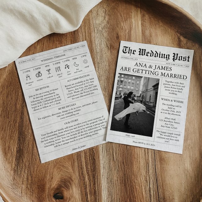 Détails du Faire-part de mariage journal Coupe du  (Newspaper Wedding Invitation with Timeline)