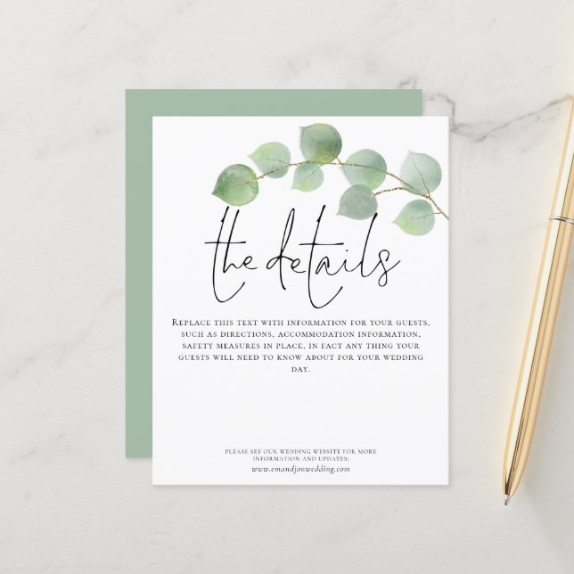 Détails du Mariage Budget Eucalyptus Boîtier de sc (Devant/Arrière en situation)