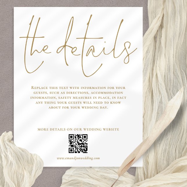 Détails du Mariage budgétaire Boîtier de script QR (Budget price 4.5 x 5.6" details with QR code)