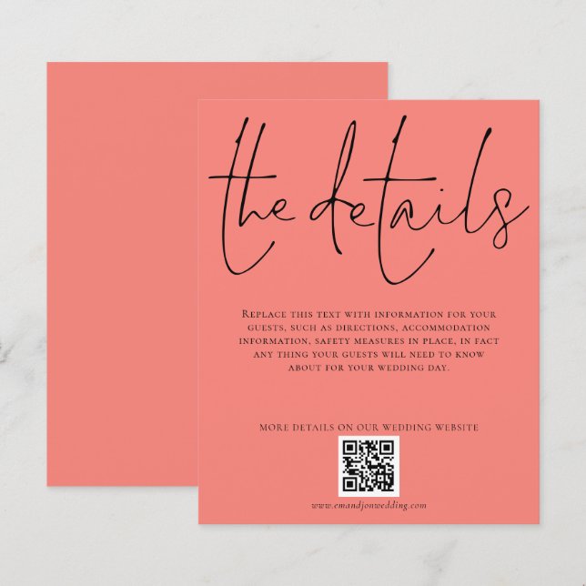 Détails du Mariage budgétaire Code QR Rose corail  (Devant / Derrière)