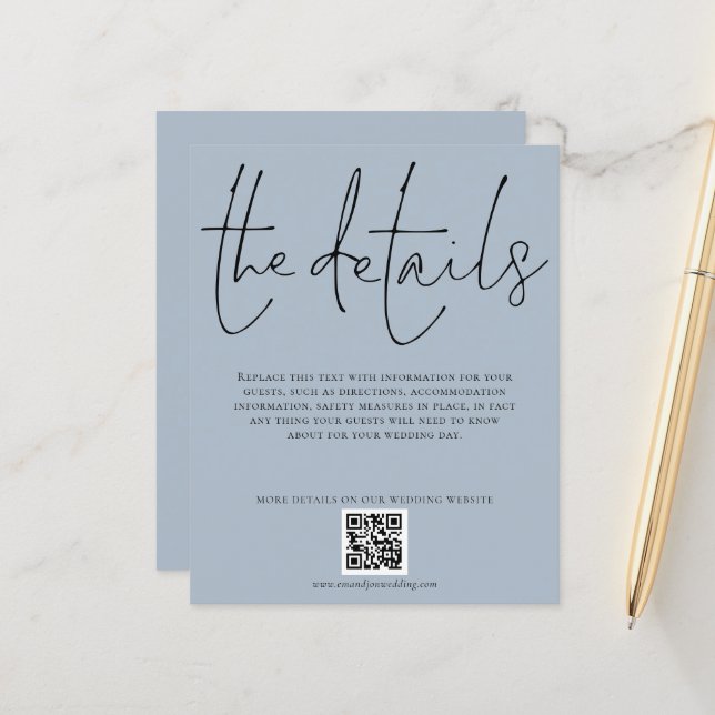 Détails du Mariage budgétaire Code QR Script bleu  (Devant/Arrière en situation)