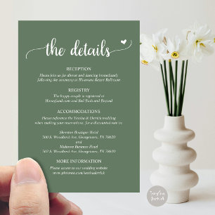 Détails du mariage, Carte d'accompagnement en écri
