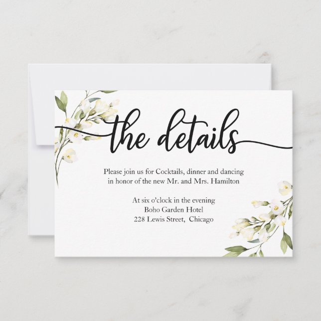 Détails du mariage Carte RSVP Floral à crème blanc (Devant)
