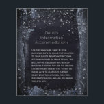 Détails du Mariage de nuit Silver Starry<br><div class="desc">Utilisez cette fiche dans votre suite d'invitations pour vous renseigner sur les itinéraires, les logements, les souhaits ou les demandes. Le dos est vide, vous pouvez donc télécharger une image ou une carte. Un somptueux ciel noir aquarelle au milieu d'étoiles argentées brillantes qui se jettent sur la calligraphie anglaise classique...</div>