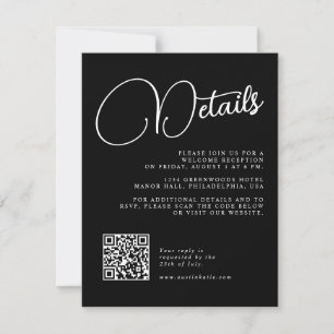 Détails du Mariage de script noir et blanc Carte R