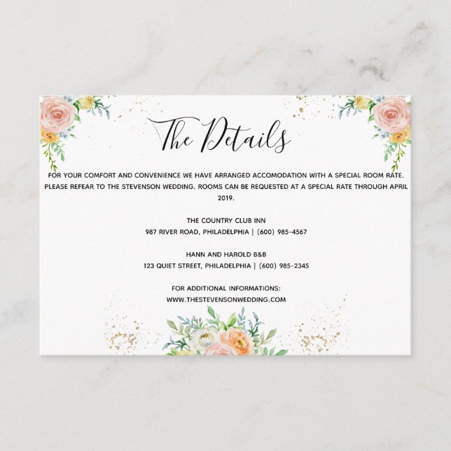 Détails du mariage floral insérer carte or crépusc (Devant)
