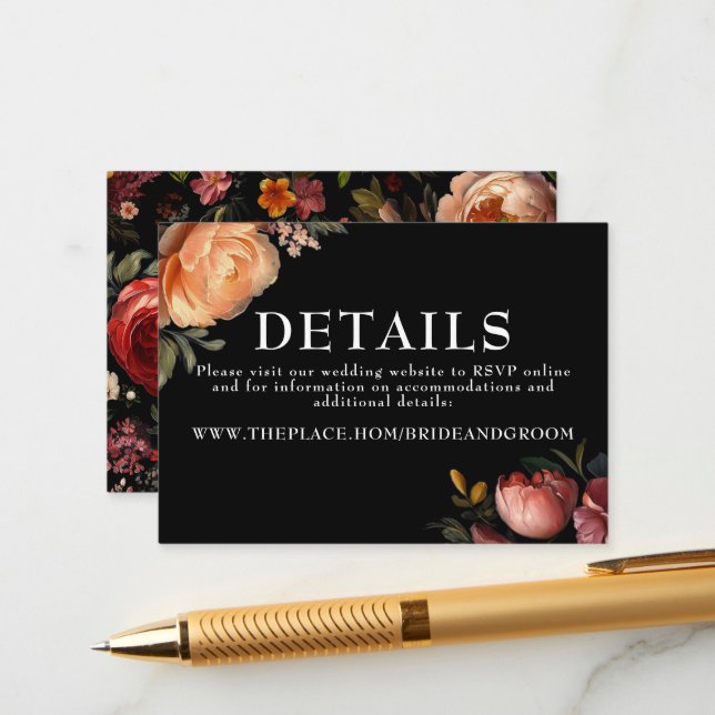 Détails du Mariage floral Petite carte de boîtier (Devant/Arrière en situation)