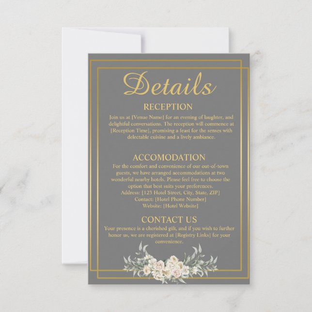 Détails du Mariage gris et or Carte de boîtier (Devant)
