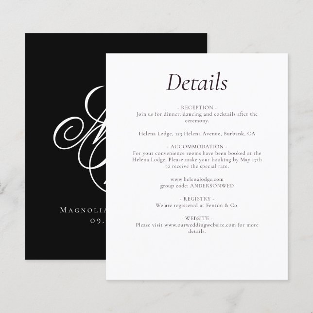 Détails du Mariage noir du monogramme budgétaire (Devant / Derrière)