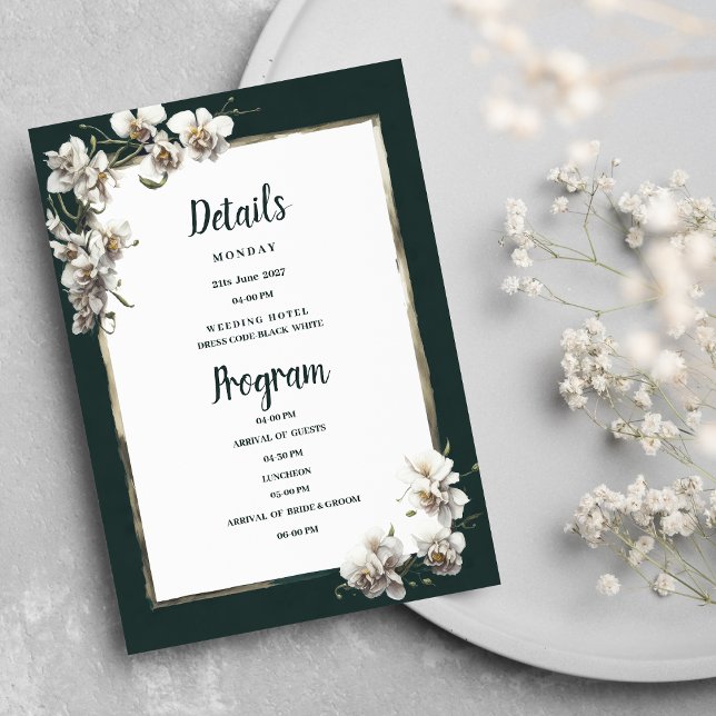 Détails du programme de l'orchidée blanche et or d (Glam dark green gold white orchid Details Program )