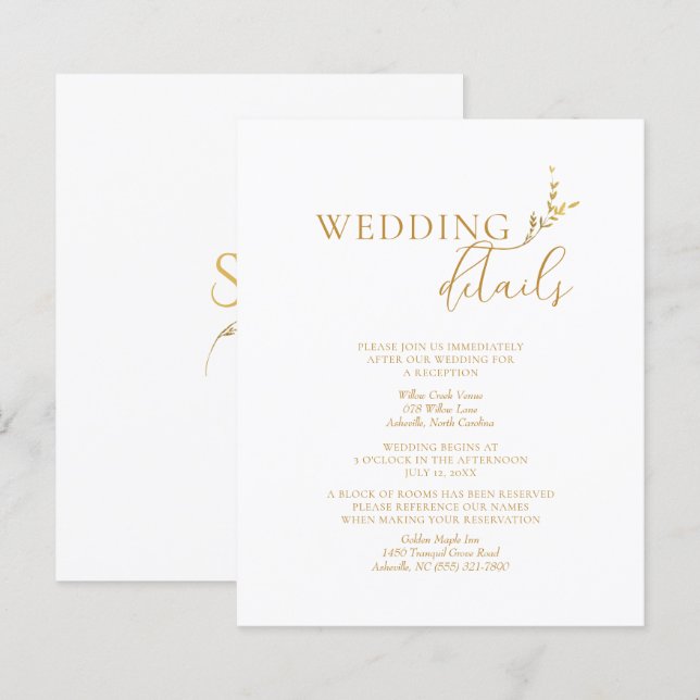 Détails minimalistes des branches Mariage blanc et (Devant / Derrière)