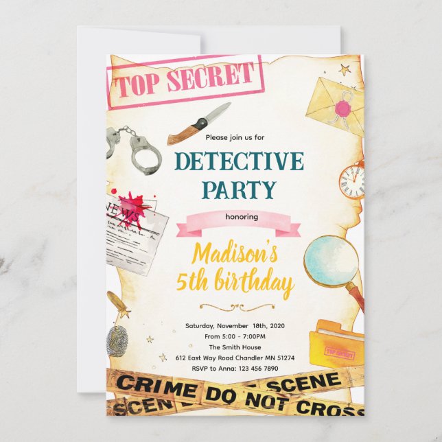 Detective girl party invitation  (Devant)