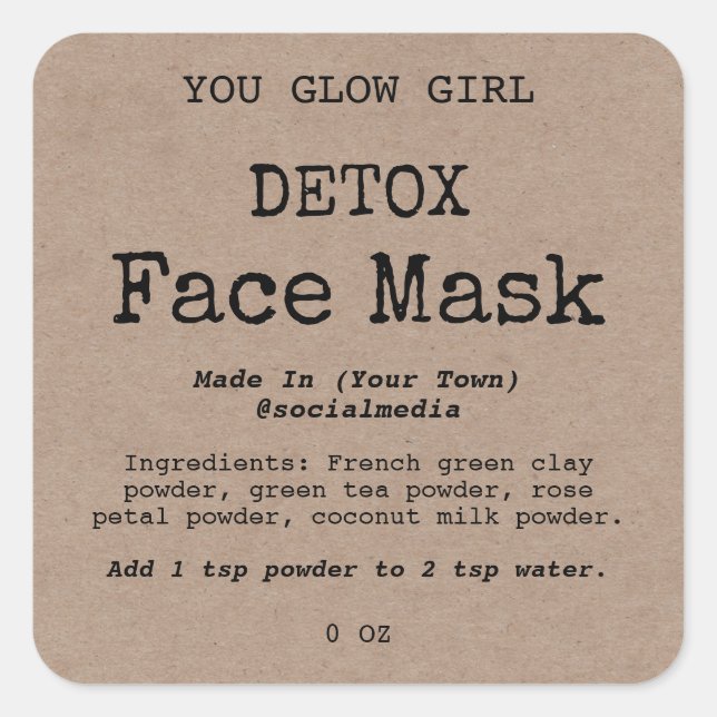 Détox Masque Visage Étiquettes de produit (Devant)