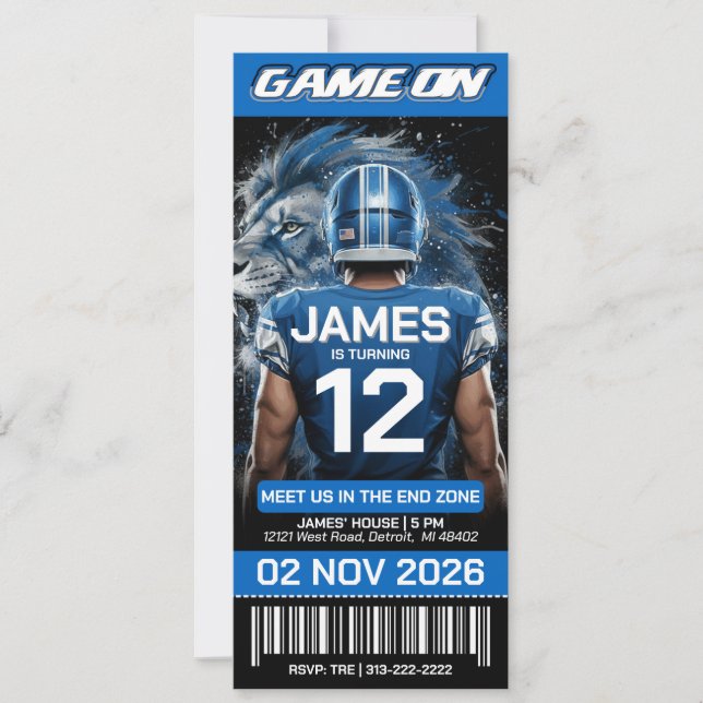 Detroit Football Ticket Birthday Invitation (Devant)