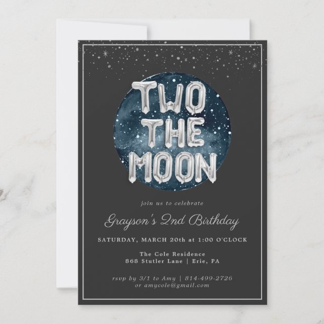 Deux à la Lune | Invitation pour la 2e fête d'anni (Devant)